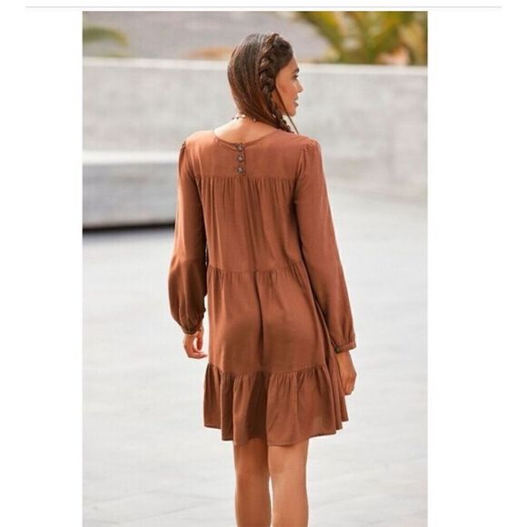 Lascana NWT Tiered rust Brown long sleeve swing Dress 4 - Picture 6 of 6